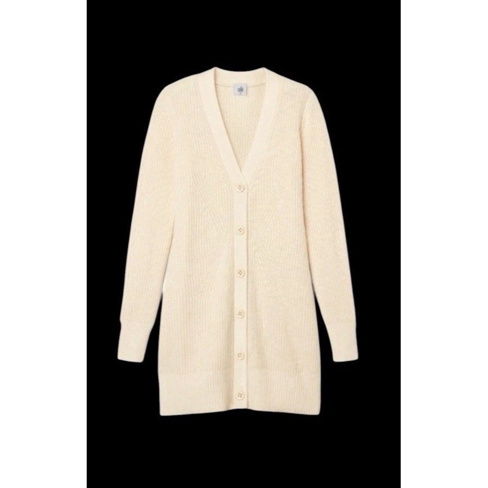 Cabi #4099 Book Club Ribbed Cream Cardigan S Long Line Button Front Minimalist